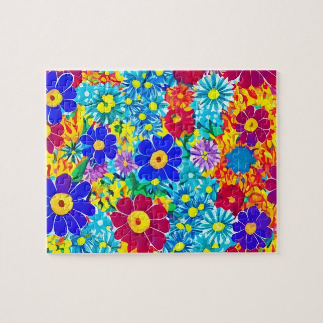 Blommigt med färgade blommor pussel (Horisontell)