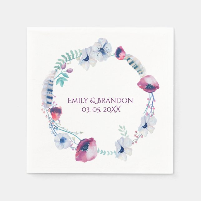 Blommigt med färglös vattenfärg Utandning Pappersservett (Framsidan)