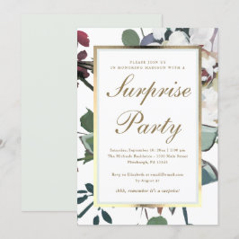 Blommigt med Faux Guld Ram Surprise Party Inbjudningar