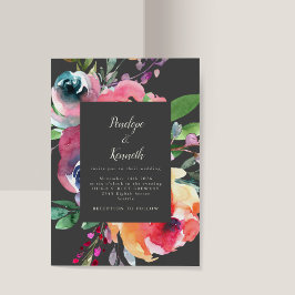Blommigt med fet Grått-, Elegant Bröllop Inbjudningar