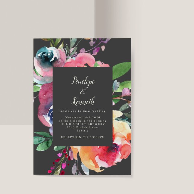 Blommigt med fet Grått-, Elegant Bröllop Inbjudningar (Skapare uppladdad)
