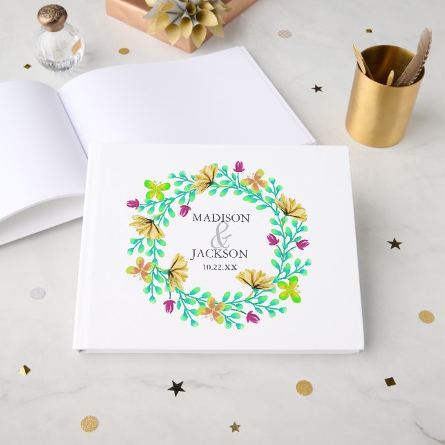 Blommigt med lätt turkos, utandning Botaniskt Bröl Gästböcker (Framsida Öppen)