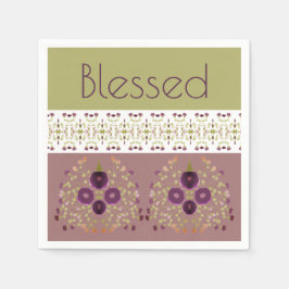 Blommigt med Lila Grönt Vit och persika Pappersservett