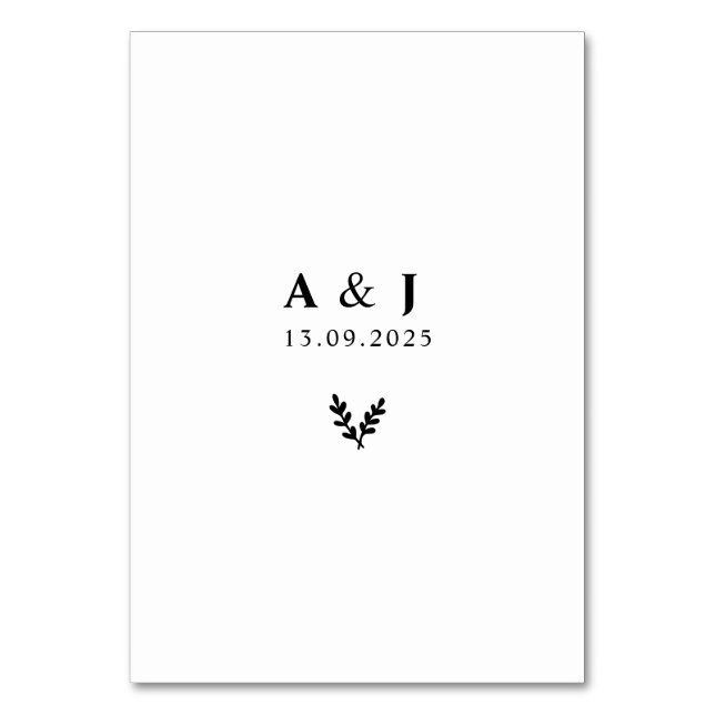 Blommigt med minimal Elegant Botaniskt monogram ut Bordsnummer (Framsidan)