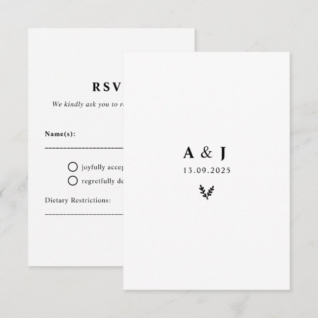 Blommigt med minimal Elegant Botaniskt monogram ut OSA Kort (Fram/baksida)