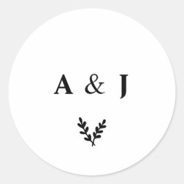 Blommigt med minimal Elegant Botaniskt monogram ut Runt Klistermärke
