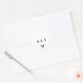 Blommigt med minimal Elegant Botaniskt monogram ut Runt Klistermärke