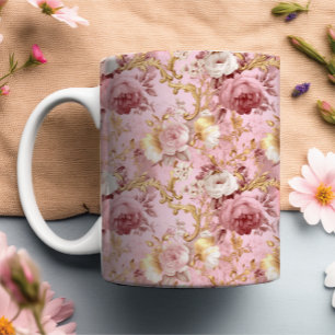 Blommigt med modern vintage rosa och Guld vattenfä Mugg