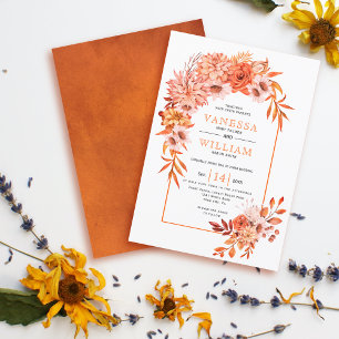 Blommigt med orange- och trädgårdsbröllop inbjudningar
