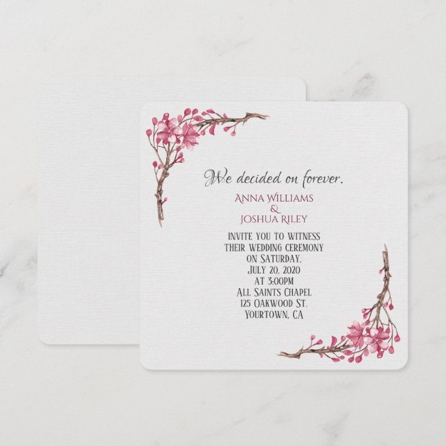 blommigt med rosa och vattenfärg vrids på grått inbjudningar (Fram/baksida)