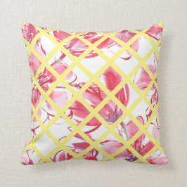 blommigt med rosa vattenfärg, mjuk gult lattice, kudde