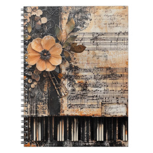 Blommigt med Rustic Piano Nycklar & Åldras Music L Anteckningsbok