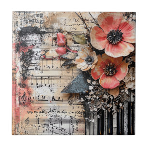 Blommigt med Rustic Piano Nycklar & Åldras Music L Kakelplatta
