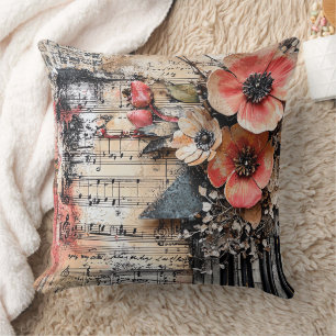 Blommigt med Rustic Piano Nycklar & Åldras Music L Kudde