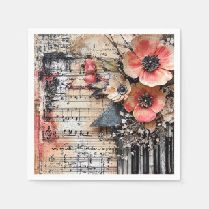 Blommigt med Rustic Piano Nycklar & Åldras Music L Pappersservett