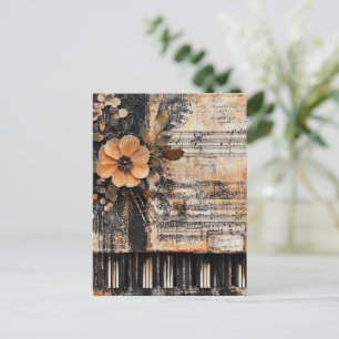 Blommigt med Rustic Piano Nycklar & Åldras Music L Vykort