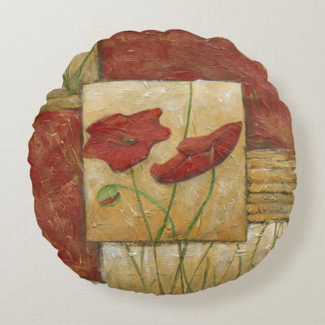 Blommigt med synliga penseldrag rund kudde (Framsidan)