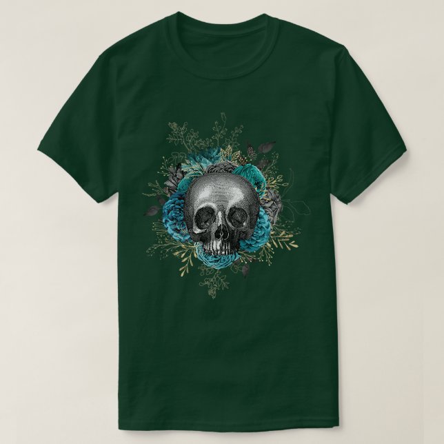 Blommigt med turkosblommor, Art Design N T Shirt (Design framsida)