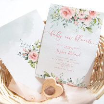  blommigt med vattenfärg baby i blobinbjudan