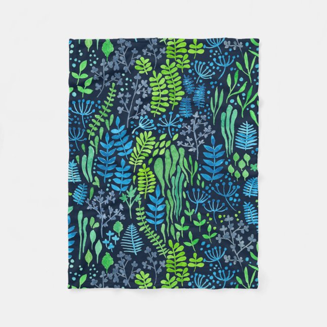 Blommigt med vattenfärg, dockor mörkens bakgrund fleecefilt (Framsidan)