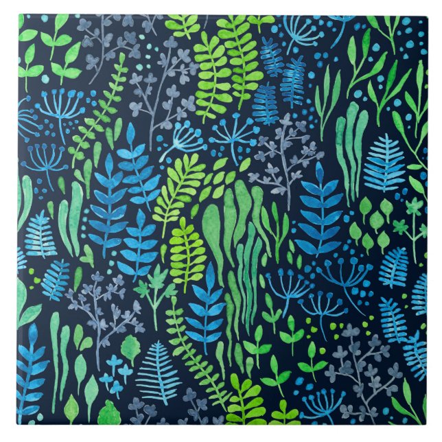 Blommigt med vattenfärg, dockor mörkens bakgrund kakelplatta (Framsidan)