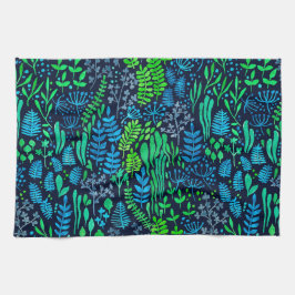 Blommigt med vattenfärg, dockor mörkens bakgrund kökshandduk