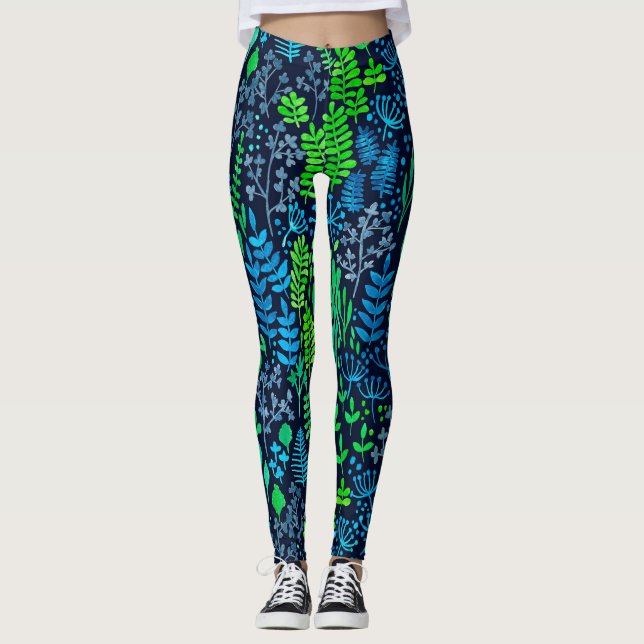 Blommigt med vattenfärg, dockor mörkens bakgrund leggings (Framsida)