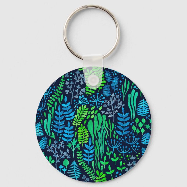 Blommigt med vattenfärg, dockor mörkens bakgrund nyckelring (Framsida)