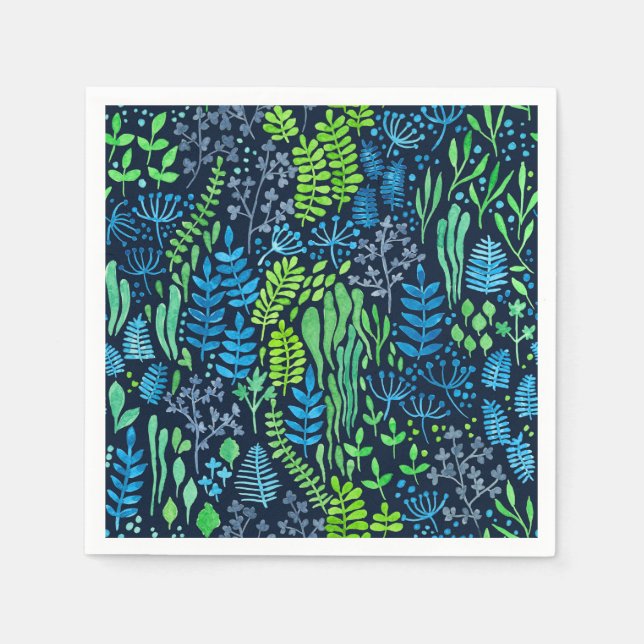 Blommigt med vattenfärg, dockor mörkens bakgrund pappersservett (Framsidan)