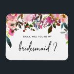 Blommigt med vattenfärg Kommer du att bli min magn Magnet<br><div class="desc">Be dina vänner och din familj att vara en del av din bröllop med den här blommigten "Kommer du att vara min Bridesmaid"-magneten med vattenfärgbilder och kalligrafskript.</div>