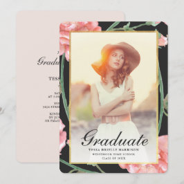  Blommigt med vattenfärg Photo Studenten Black Inbjudningar