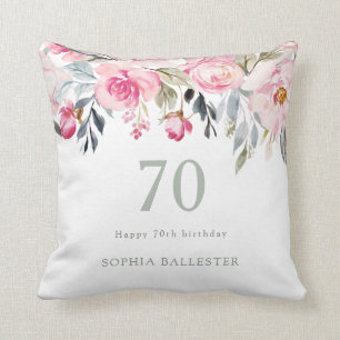 Blommigt med vattenfärg vacker 70-årsdag Kudde