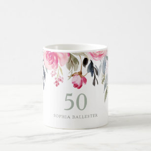 Blommigt med vattenfärger, 50:e födelsedagsfesten kaffemugg