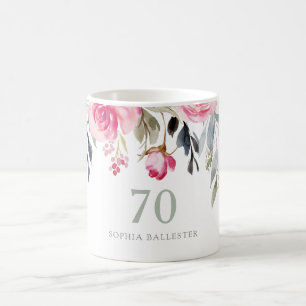 Blommigt med vattenfärger, 70:e födelsedagsfesten kaffemugg