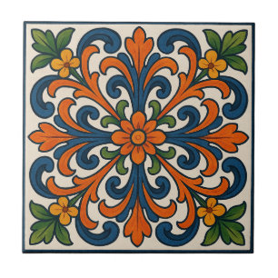 Blommigt Medallion Hand-Paílated Stil Kakelplatta