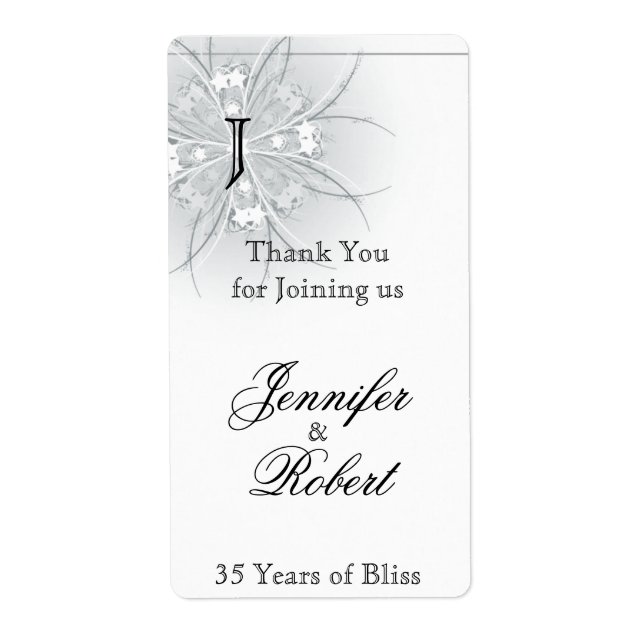 Blommigt Medallion Monogram-årsjubileum Vin-etiket Fraktsedel (Framsidan)