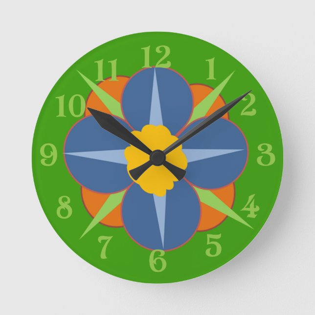 Blommigt Medallion Rund Klocka (Framsida)