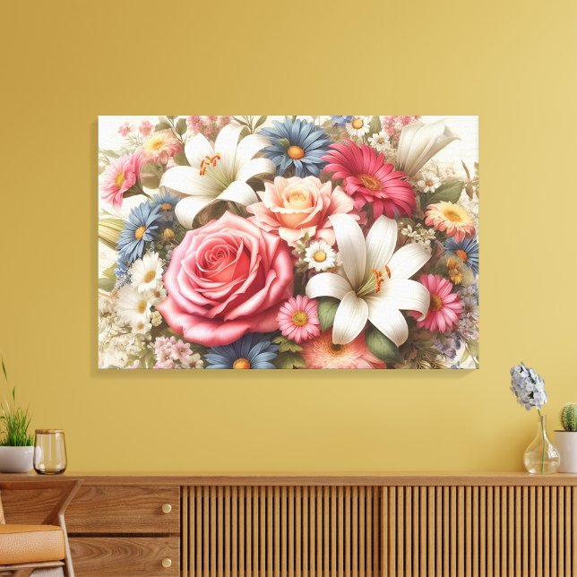 Blommigt Medley Vibrant Blooms & Botanias skönhet Canvastryck (Insitu (Vardagsrum))