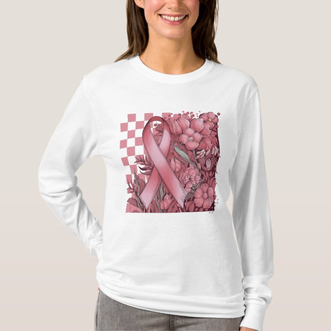 Blommigt Medvetenhet om bröstcancer T Shirt (Framsida)