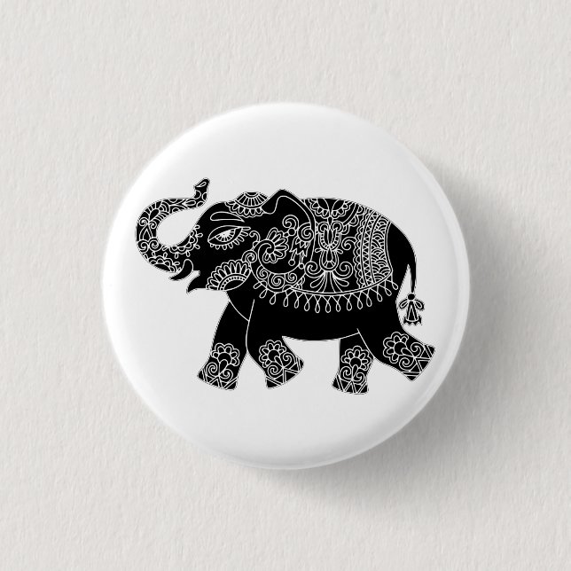 Blommigt Mehedi Elephant Pin Button Knapp (Framsida)