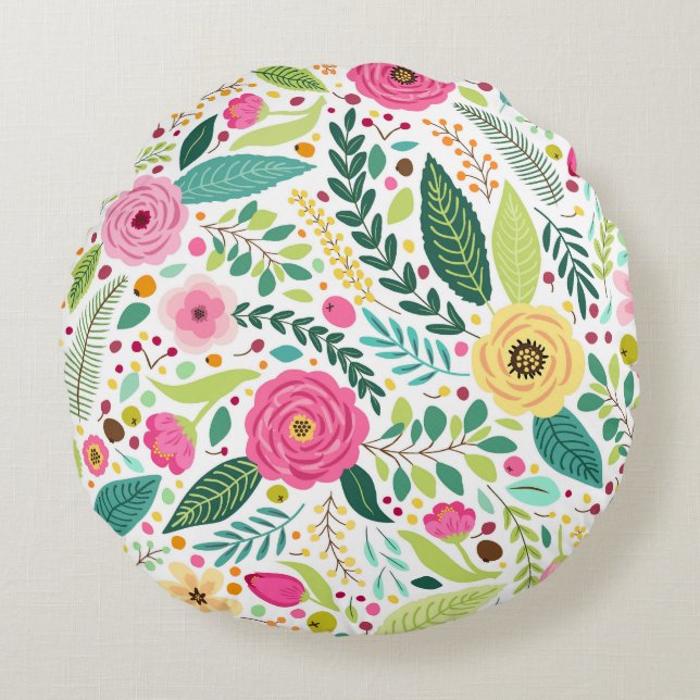 Blommigt Melody Rund Kudde (Framsidan)