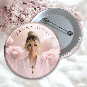 Blommigt Memorial Badge Rosa ros Knapp