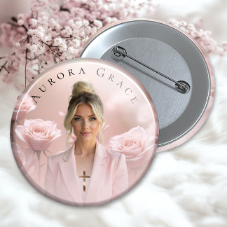 Blommigt Memorial Badge Rosa ros Knapp