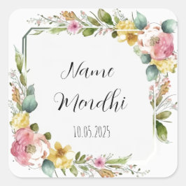 Blommigt Mendhi-favoritklistermärken Fyrkantigt Klistermärke