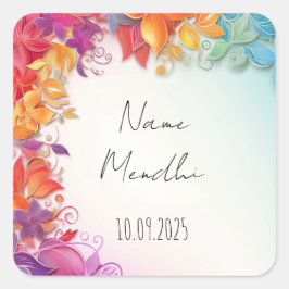 Blommigt Mendhi-favoritklistermärken Fyrkantigt Klistermärke