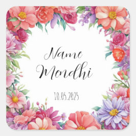 Blommigt Mendhi-favoritklistermärken Fyrkantigt Klistermärke