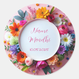 Blommigt mendhi-favoritklistermärken runt klistermärke