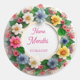 Blommigt mendhi-favoritklistermärken runt klistermärke