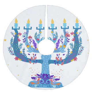 blommigt menorah hanukkah julgransmatta borstad polyester