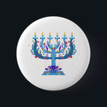 blommigt menorah hanukkah knapp<br><div class="desc">"blommigt menorah hanukkah ", "blommmenorah", "lila hanukkah", "rosa hanukkah", "hanukkah menorah", "lycklig hanukkah", kanaluka, kanalukah, hannukah, Hanukah</div>